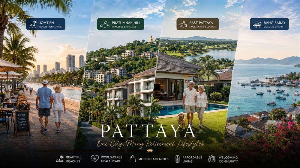 Retirement lifestyles across Jomtien, Pratumnak, East Pattaya, and Bang Saray offering diverse living options for expats in Pattaya.